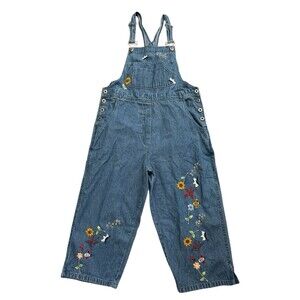 Vintage Y2K Agapo Denim Overalls Embroidered Floral Bees Butterfly Cropped M